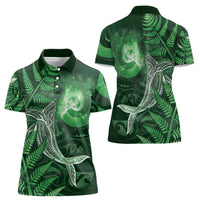 New Zealand Matariki Women Polo Shirt Maori Koru With Humpback Whale Green LT05 - Polynesian Pride