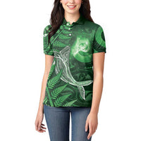 New Zealand Matariki Women Polo Shirt Maori Koru With Humpback Whale Green LT05 - Polynesian Pride