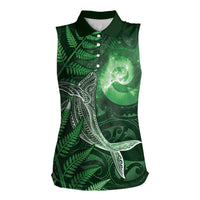 New Zealand Matariki Women Sleeveless Polo Shirt Maori Koru With Humpback Whale Green LT05 Female Green - Polynesian Pride