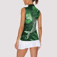 New Zealand Matariki Women Sleeveless Polo Shirt Maori Koru With Humpback Whale Green LT05 - Polynesian Pride