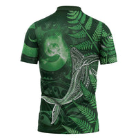 New Zealand Matariki Zipper Polo Shirt Maori Koru With Humpback Whale Green LT05 - Polynesian Pride