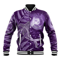 New Zealand Matariki Baseball Jacket Maori Koru With Humpback Whale Purple