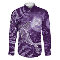 New Zealand Matariki Family Matching Mermaid Dress and Hawaiian Shirt Maori Koru With Humpback Whale Purple LT05 Dad's Shirt - Long Sleeve Purple - Polynesian Pride