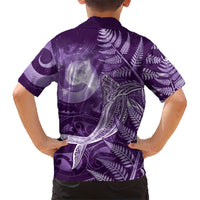 New Zealand Matariki Family Matching Off Shoulder Short Dress and Hawaiian Shirt Maori Koru With Humpback Whale Purple LT05 - Polynesian Pride