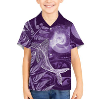 New Zealand Matariki Family Matching Off Shoulder Short Dress and Hawaiian Shirt Maori Koru With Humpback Whale Purple LT05 Son's Shirt Purple - Polynesian Pride