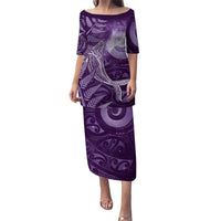 New Zealand Matariki Family Matching Puletasi and Hawaiian Shirt Maori Koru With Humpback Whale Purple LT05 Mom's Dress Purple - Polynesian Pride