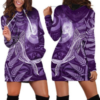 New Zealand Matariki Hoodie Dress Maori Koru With Humpback Whale Purple LT05 - Polynesian Pride