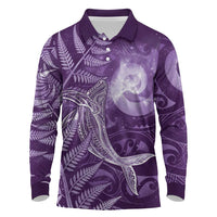 New Zealand Matariki Long Sleeve Polo Shirt Maori Koru With Humpback Whale Purple LT05 Purple - Polynesian Pride