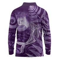 New Zealand Matariki Long Sleeve Polo Shirt Maori Koru With Humpback Whale Purple LT05 - Polynesian Pride