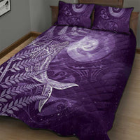 New Zealand Matariki Quilt Bed Set Maori Koru With Humpback Whale Purple