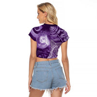 New Zealand Matariki Raglan Cropped T Shirt Maori Koru With Humpback Whale Purple LT05 - Polynesian Pride