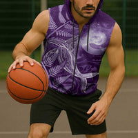 New Zealand Matariki Sleeveless Zip Hoodie Maori Koru With Humpback Whale Purple LT05 - Polynesian Pride