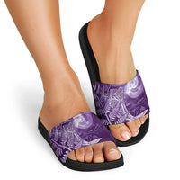 New Zealand Matariki Slide Sandals Maori Koru With Humpback Whale Purple