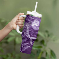 New Zealand Matariki Tumbler With Handle Maori Koru With Humpback Whale Purple