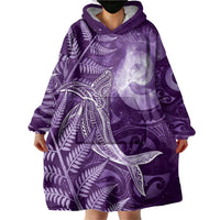 New Zealand Matariki Wearable Blanket Hoodie Maori Koru With Humpback Whale Purple LT05 - Polynesian Pride