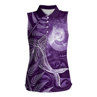 New Zealand Matariki Women Sleeveless Polo Shirt Maori Koru With Humpback Whale Purple LT05 Female Purple - Polynesian Pride