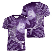 New Zealand Matariki Women V-Neck T-Shirt Maori Koru With Humpback Whale Purple LT05 - Polynesian Pride
