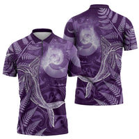 New Zealand Matariki Zipper Polo Shirt Maori Koru With Humpback Whale Purple LT05 - Polynesian Pride