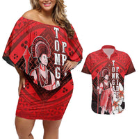 The First King Of Tonga Couples Matching Off Shoulder Short Dress and Hawaiian Shirt Tongan Pride LT05 Red - Polynesian Pride