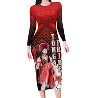 The First King Of Tonga Family Matching Long Sleeve Bodycon Dress and Hawaiian Shirt Tongan Pride LT05 Mom's Dress Red - Polynesian Pride