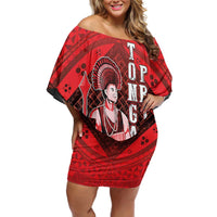 The First King Of Tonga Family Matching Off Shoulder Short Dress and Hawaiian Shirt Tongan Pride LT05 Mom's Dress Red - Polynesian Pride