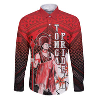 The First King Of Tonga Family Matching Puletasi and Hawaiian Shirt Tongan Pride LT05 Dad's Shirt - Long Sleeve Red - Polynesian Pride