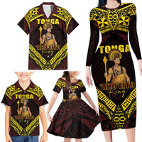 Tonga First King Family Matching Long Sleeve Bodycon Dress and Hawaiian Shirt Ahoeitu Know Your Roots LT05 - Polynesian Pride