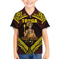 Tonga First King Family Matching Off The Shoulder Long Sleeve Dress and Hawaiian Shirt Ahoeitu Know Your Roots LT05 Son's Shirt Maroon - Polynesian Pride