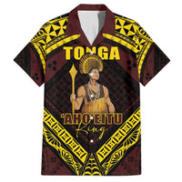 Tonga First King Family Matching Off Shoulder Maxi Dress and Hawaiian Shirt Ahoeitu Know Your Roots LT05 Dad's Shirt - Short Sleeve Maroon - Polynesian Pride