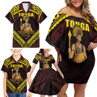 Tonga First King Family Matching Off Shoulder Short Dress and Hawaiian Shirt Ahoeitu Know Your Roots LT05 - Polynesian Pride