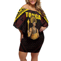 Tonga First King Family Matching Off Shoulder Short Dress and Hawaiian Shirt Ahoeitu Know Your Roots LT05 Mom's Dress Maroon - Polynesian Pride