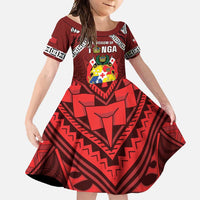 Tonga Emancipation Day Family Matching Mermaid Dress and Hawaiian Shirt Tongan Kupesi Pattern LT05 Daughter's Dress Red - Polynesian Pride