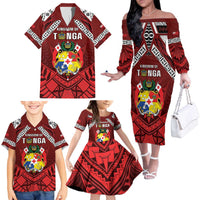 Tonga Emancipation Day Family Matching Off The Shoulder Long Sleeve Dress and Hawaiian Shirt Tongan Kupesi Pattern LT05 - Polynesian Pride
