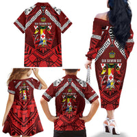 Tonga Emancipation Day Family Matching Off The Shoulder Long Sleeve Dress and Hawaiian Shirt Tongan Kupesi Pattern LT05 - Polynesian Pride