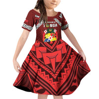 Tonga Emancipation Day Family Matching Off Shoulder Short Dress and Hawaiian Shirt Tongan Kupesi Pattern LT05 Daughter's Dress Red - Polynesian Pride