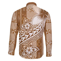 Tonga Kupesi Ngatu Family Matching Off The Shoulder Long Sleeve Dress and Hawaiian Shirt Vintage Brown Plumeria LT05 - Polynesian Pride