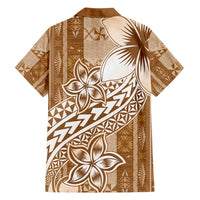 Tonga Kupesi Ngatu Family Matching Off Shoulder Short Dress and Hawaiian Shirt Vintage Brown Plumeria LT05 - Polynesian Pride