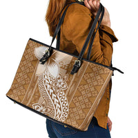 Tonga Kupesi Ngatu Leather Tote Bag Vintage Brown Plumeria