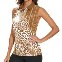 Tonga Kupesi Ngatu Women Sleeveless Polo Shirt Vintage Brown Plumeria LT05 - Polynesian Pride