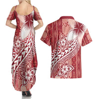 Tonga Kupesi Ngatu Couples Matching Summer Maxi Dress and Hawaiian Shirt Vintage Red Plumeria LT05 - Polynesian Pride