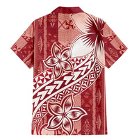 Tonga Kupesi Ngatu Family Matching Mermaid Dress and Hawaiian Shirt Vintage Red Plumeria LT05 - Polynesian Pride