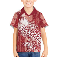 Tonga Kupesi Ngatu Family Matching Short Sleeve Bodycon Dress and Hawaiian Shirt Vintage Red Plumeria LT05 Son's Shirt Red - Polynesian Pride