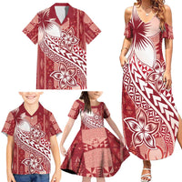 Tonga Kupesi Ngatu Family Matching Summer Maxi Dress and Hawaiian Shirt Vintage Red Plumeria LT05 - Polynesian Pride