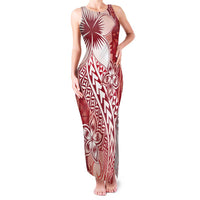 Tonga Kupesi Ngatu Family Matching Tank Maxi Dress and Hawaiian Shirt Vintage Red Plumeria LT05 Mom's Dress Red - Polynesian Pride