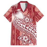 Tonga Kupesi Ngatu Hawaiian Shirt Vintage Red Plumeria