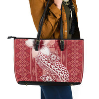 Tonga Kupesi Ngatu Leather Tote Bag Vintage Red Plumeria