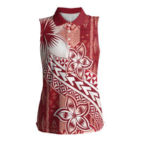 Tonga Kupesi Ngatu Women Sleeveless Polo Shirt Vintage Red Plumeria LT05 Female Red - Polynesian Pride
