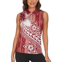 Tonga Kupesi Ngatu Women Sleeveless Polo Shirt Vintage Red Plumeria LT05 - Polynesian Pride