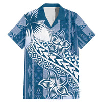 Tonga Kupesi Ngatu Family Matching Mermaid Dress and Hawaiian Shirt Vintage Blue Plumeria LT05 Dad's Shirt - Short Sleeve Blue - Polynesian Pride