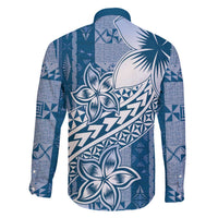 Tonga Kupesi Ngatu Family Matching Off The Shoulder Long Sleeve Dress and Hawaiian Shirt Vintage Blue Plumeria LT05 - Polynesian Pride